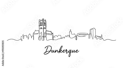 Dunkerque France city skyline silhouette on white background minimalist continuous line art