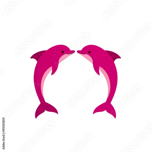 Two Pink Dolphins Facing Each Other Flat Vector Icon for App UI