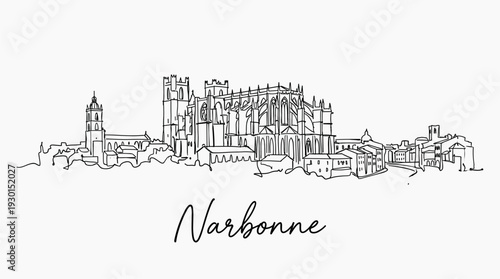 Wallpaper Mural Minimalist Narbonne France city skyline with cathedral in continuous line art vector illustration Torontodigital.ca