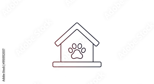 Simple line illustration of a dog's paw print inside a dog house viewed from the front