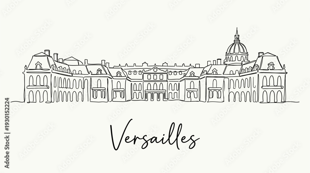 Obraz premium Palace of Versailles landmark architecture in continuous line art style vector illustration