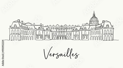 Palace of Versailles landmark architecture in continuous line art style vector illustration