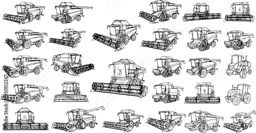 Farm Machines Pattern: Tractors  Combines Vector Illustration