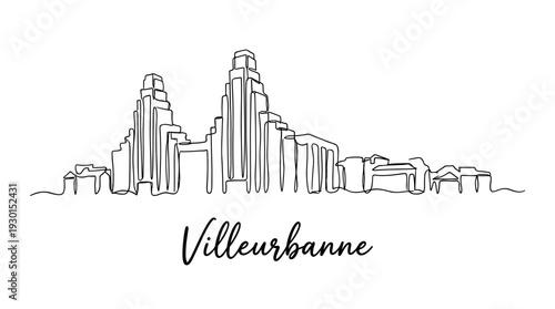 Villeurbanne France city skyline in minimalist continuous line art style vector illustration