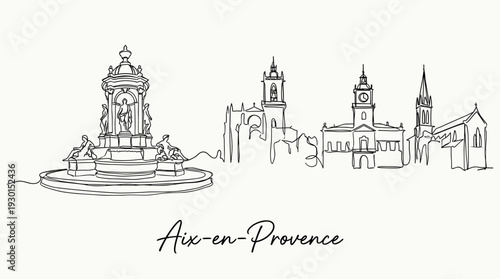 Aix-en-Provence France city skyline minimalist continuous one line drawing vector illustration