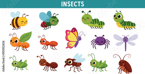 Cute Cartoon Insects Collection Illustration