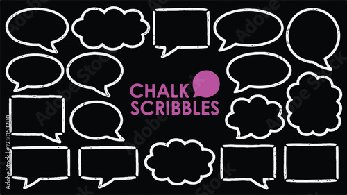 Hand-drawn chalk speech bubble graphics in various shapes and sizes