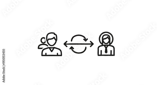 Icon representing communication and exchange between groups of people.