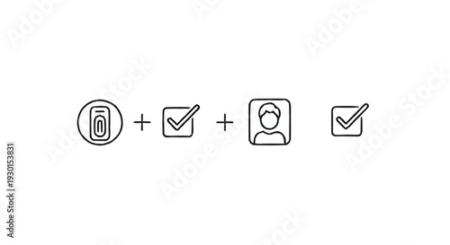 Icons representing identity verification and confirmation process.