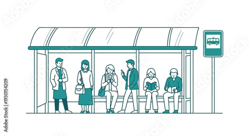 People waiting at a bus stop.