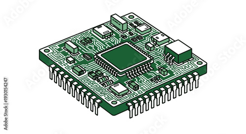 Green Electronic Microchip Circuit Board.