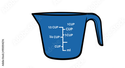 Blue plastic measuring cup.