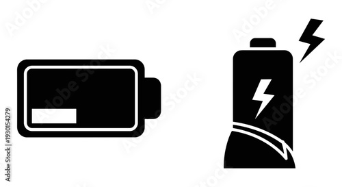 Comparison of a low battery versus a fully charged battery with lightning symbol Vector, illustration