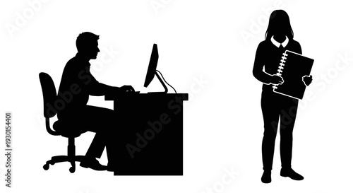 Professional discussing documents with a colleague at their workspace Vector, illustration