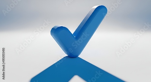 Blue check mark rendered 3D design element for approval confirmation on white