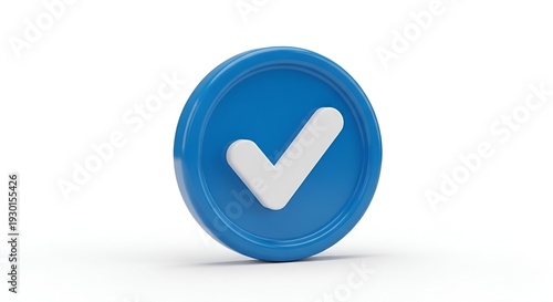 Blue circular badge with white check mark icon rendered in 3D style against white