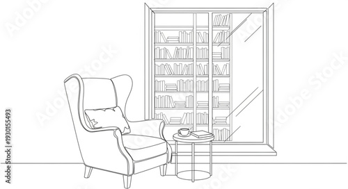 Armchair and Bookshelf Interior Design.
