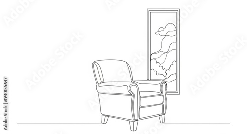 Armchair and Mirror in Room.
