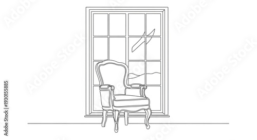 Armchair Near Window with Curtains.