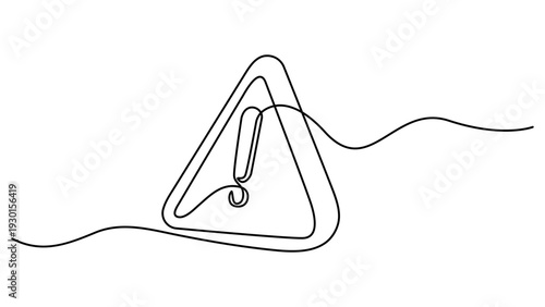 Continuous one line drawing of Warning Danger Symbol vector illustration, Stop Alert Attention Continuous One Line Illustration, Warning sign symbol abstract line art illustration
