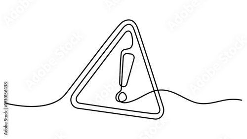 Continuous one line drawing of Warning Danger Symbol vector illustration, Stop Alert Attention Continuous One Line Illustration, Warning sign symbol abstract line art illustration
