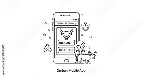Mobile Phone with Cartoon Characters and Qurban App.