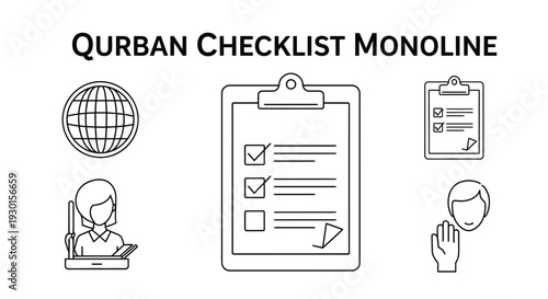 Qurban Checklist Monoline Icons for Islamic Rituals.