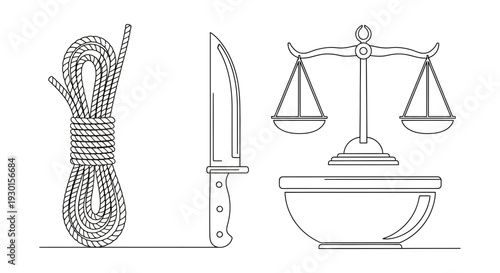 Rope Knife Scales of Justice Illustration.