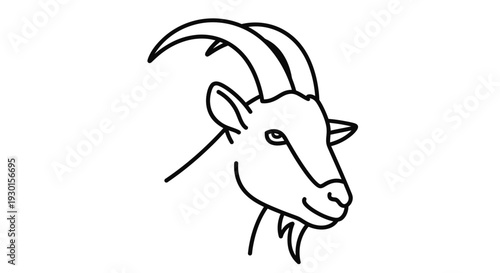 Simple Line Drawing of a Goat Head.