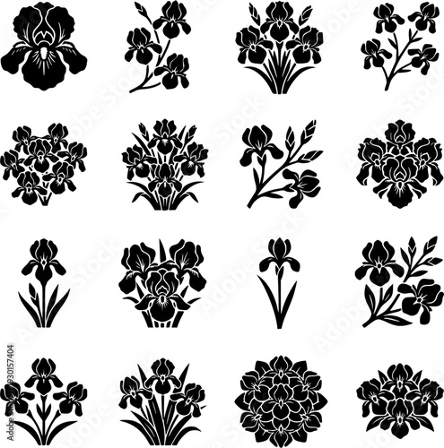 16 Premium Black Iris Flower Icons - Wedding & Botanical Graphic Elements. Vector Illustration. Design Element. Clip art. Suitable for artwork design. Editable for any design.