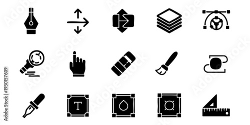Office Supplies and Stationery Icons Set on a Clean White Background from a Straight-On Viewpoint