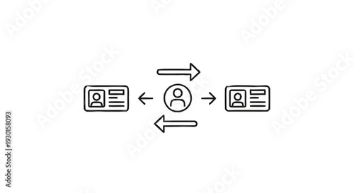 Illustration of a person connecting two identification cards with arrows.