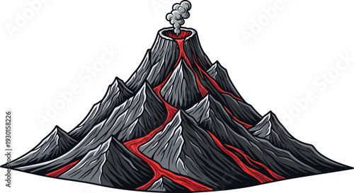 Active Volcano Erupting Lava Flowing Down Mountain Sides