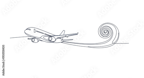 Airplane creates turbulent vortex wake behind its wings during flight