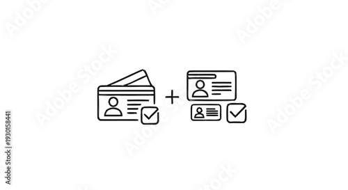 Identification cards and verification icons in a simple graphic.