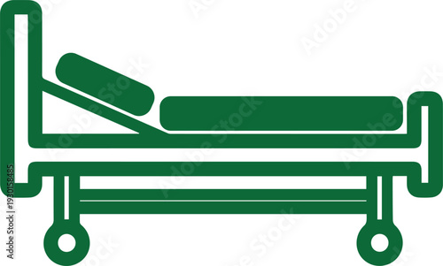 A simplified green icon depicting a hospital bed with wheels