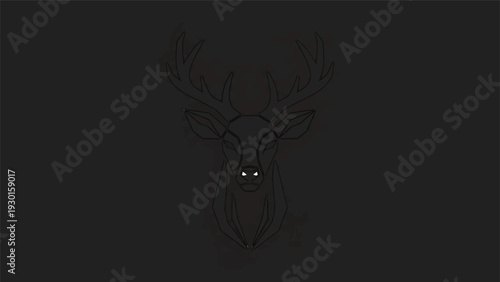 Minimalist black cat with glowing eyes in darkness.