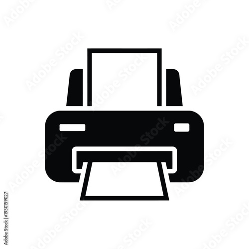 Simple black and white icon depicting a modern printer device