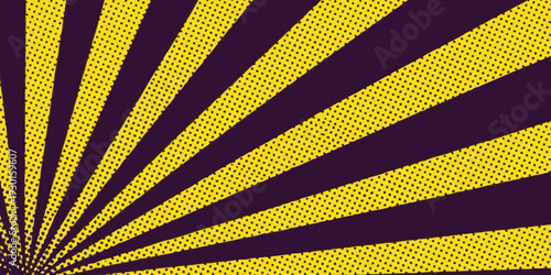 Vibrant yellow and purple radial pattern emanating from the bottom left corner, abstract background, halftone effect, dynamic illustration