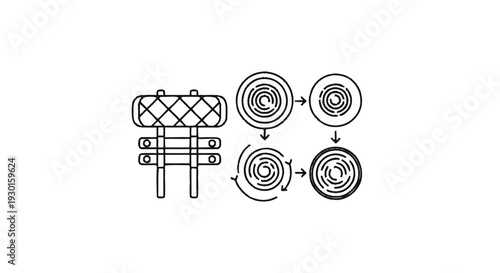 Illustration of a traffic sign and circular motion diagrams.