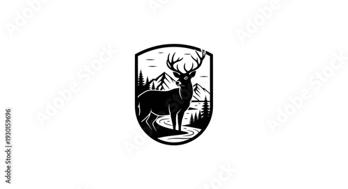 Black and White Deer Crest Emblem.