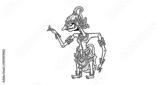 Traditional Indonesian Wayang Kulit Shadow Puppet Character Drawing