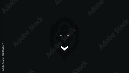 Minimalist black lion face with glowing eyes and white chevron.