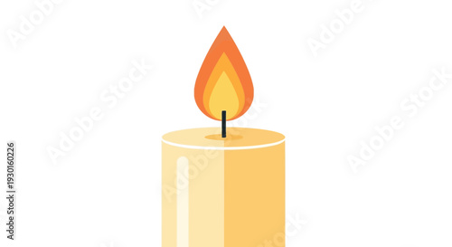 Simple vector illustration depicting a single glowing yellow candle burning brightly against a pure white background