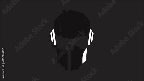 Minimalist Black Masked Face with White Accents.