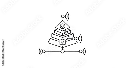 Layered Pyramid Structure with Wireless Signals and Checkmarks.