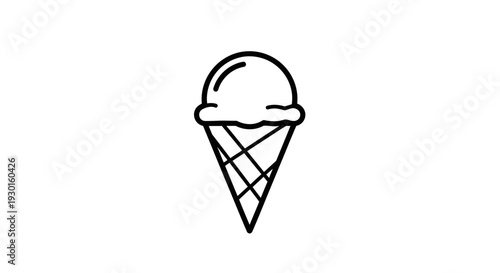 Simple line drawing of an ice cream cone, minimalist vector illustration