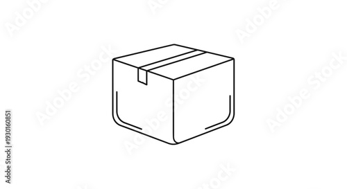 Simple Line Art Icon of a Cardboard Box, Isolated on White Background