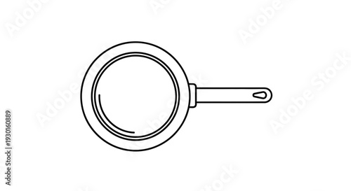 Simple Line Art Icon of a Frying Pan, Top View, Kitchenware, Cooking Utensil