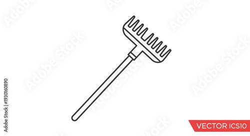 Simple Line Art Icon of a Garden Rake - Vector Illustration